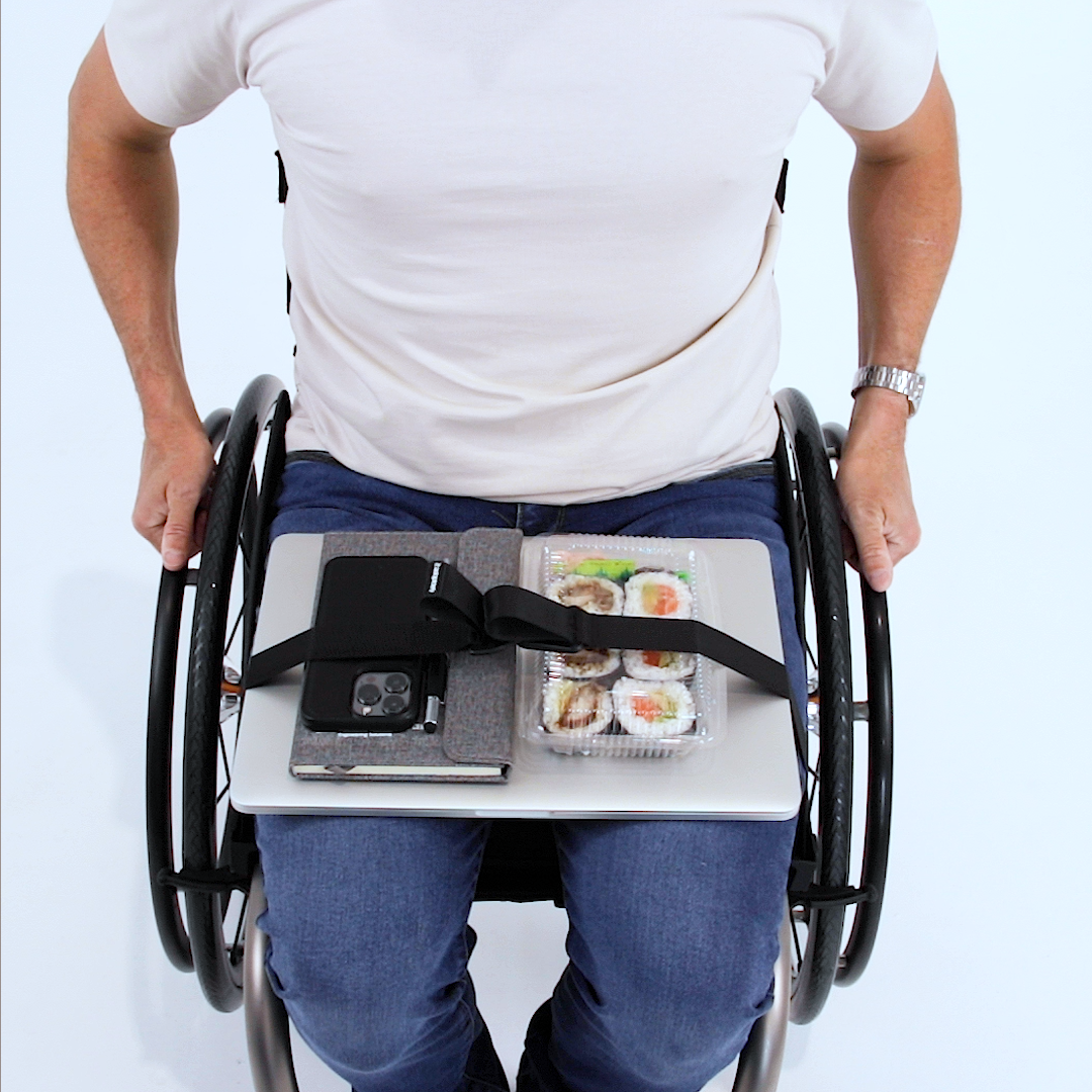 LapStacker-flex-for-rigid-manual-wheelchairs-carrying-laptop-overhead-view-S